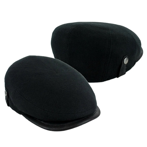 Hats at the Belfry Italia Mancini Flat Cap Size Small Black Genuine Leather Trim - Picture 1 of 12
